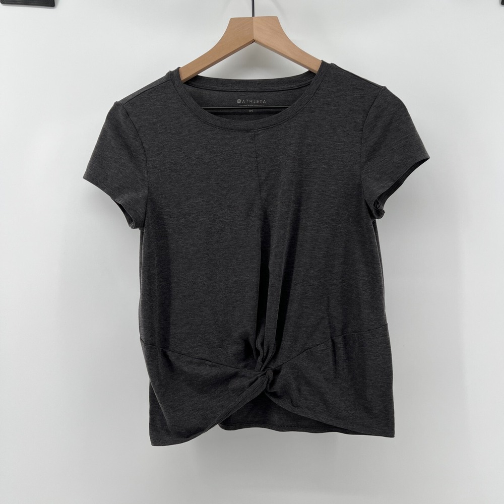 Athleta‎ Women XS Heather Gray Essence Twist Short Sleeve T-Shirt Top Athleisure